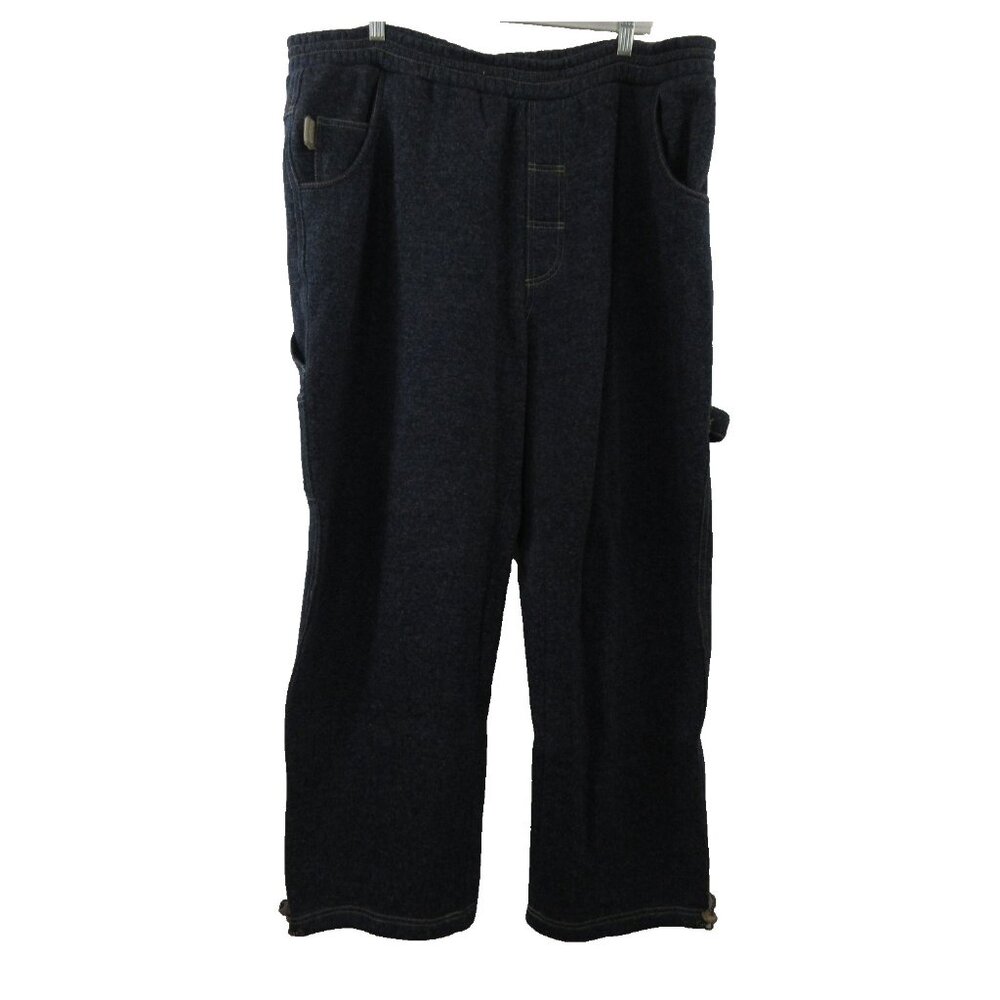 Marquis Men Carpenter Fleece Sweatpants Size Large Heavy Blue Denim Multi-Pocket